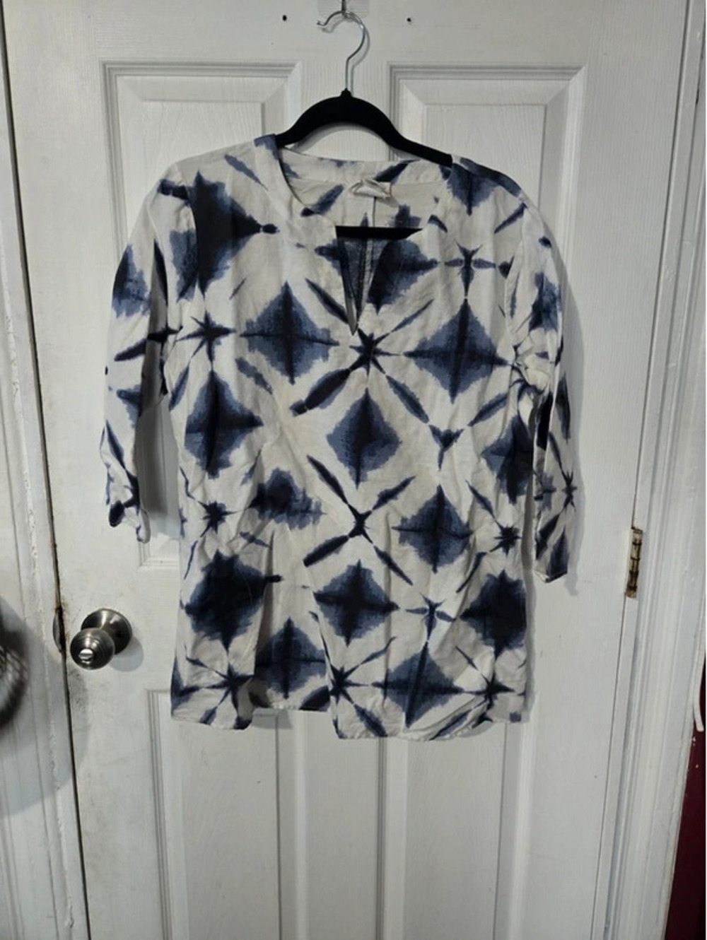 Andrea Jovine blue and white tiedye linen-blend tunic top  sizeM